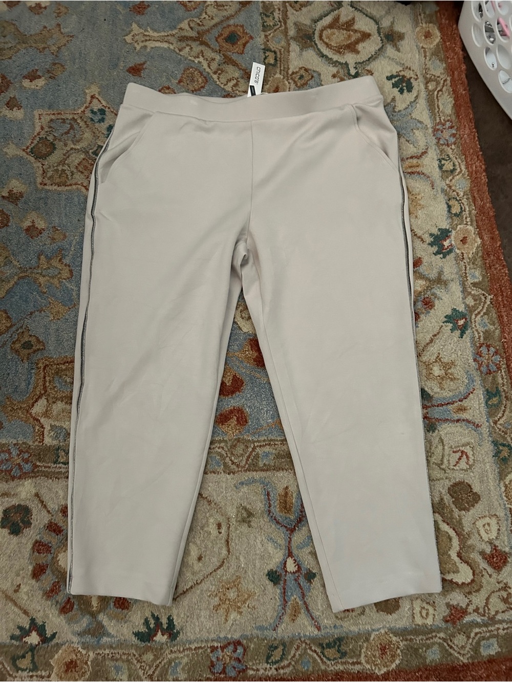 Chico's size 3 soft scuba chain ankle pant Pull-On Pants in taupe